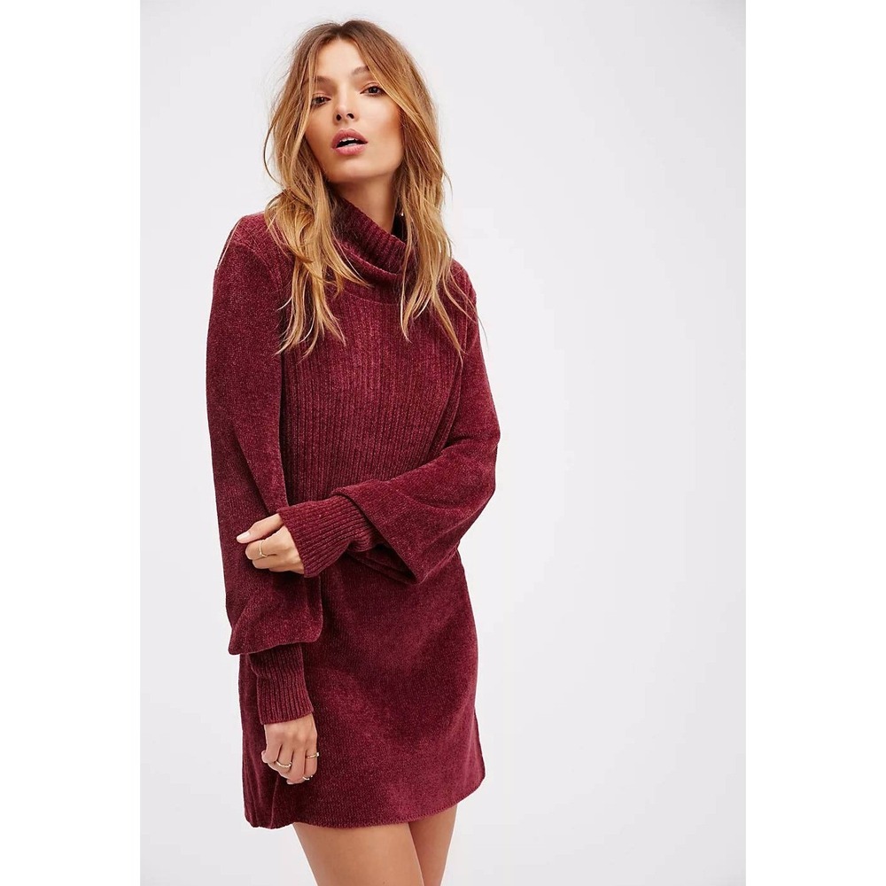 Free People Tunic New Moon Chenille Sweater Dress Womens Medium Rose Going Out